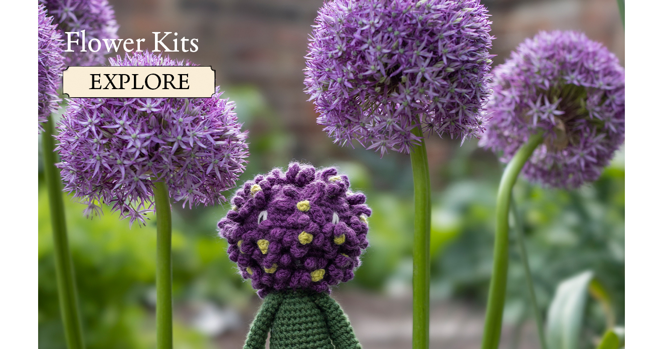 Flower crochet kits toft alexandras garden allium pattern book